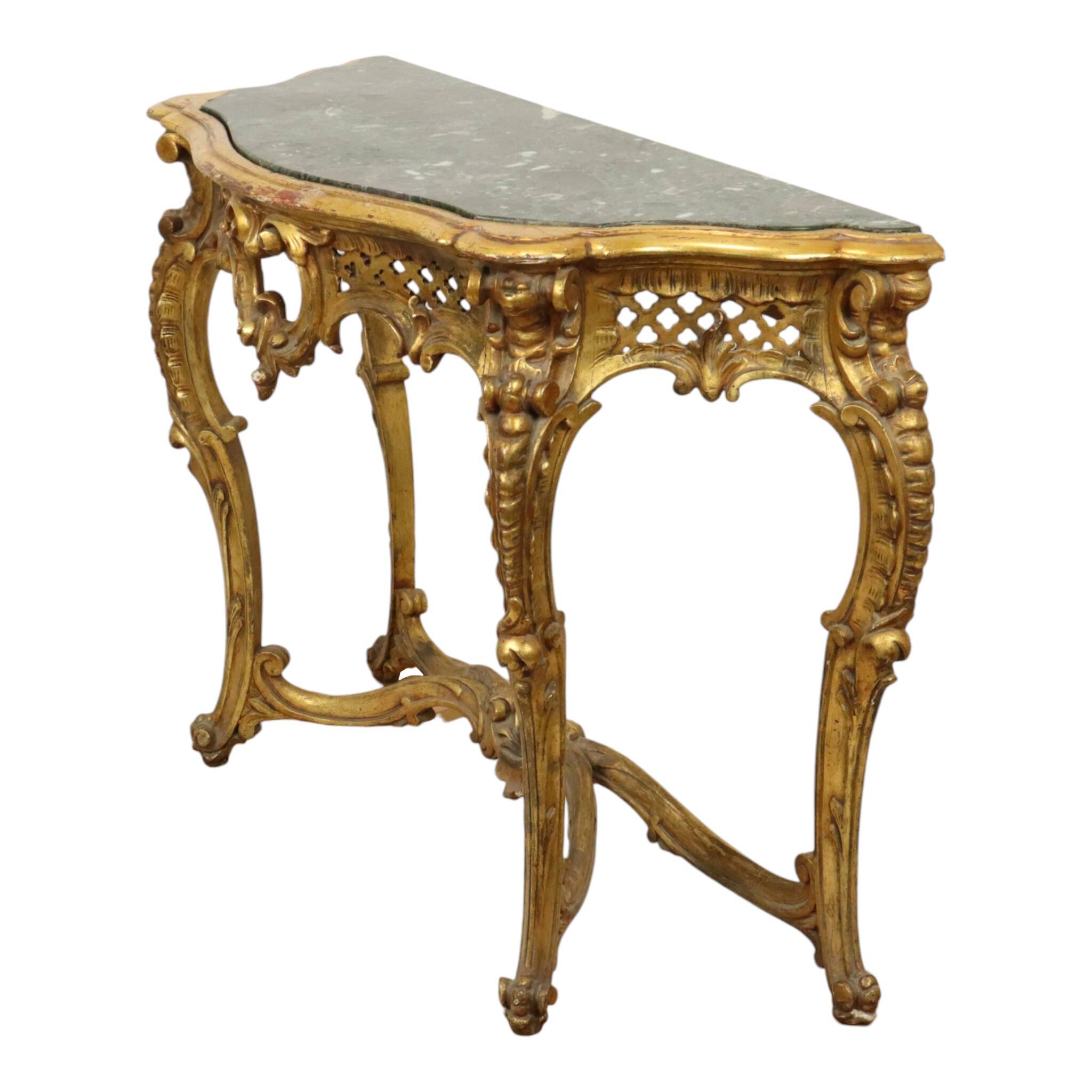 French Louis XV Style Console Gold Leaf Gilded Wood and Marble