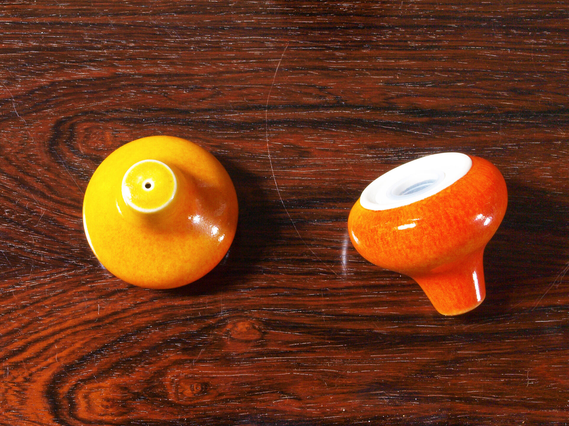 Salt and pepper in orange ceramic, 60s