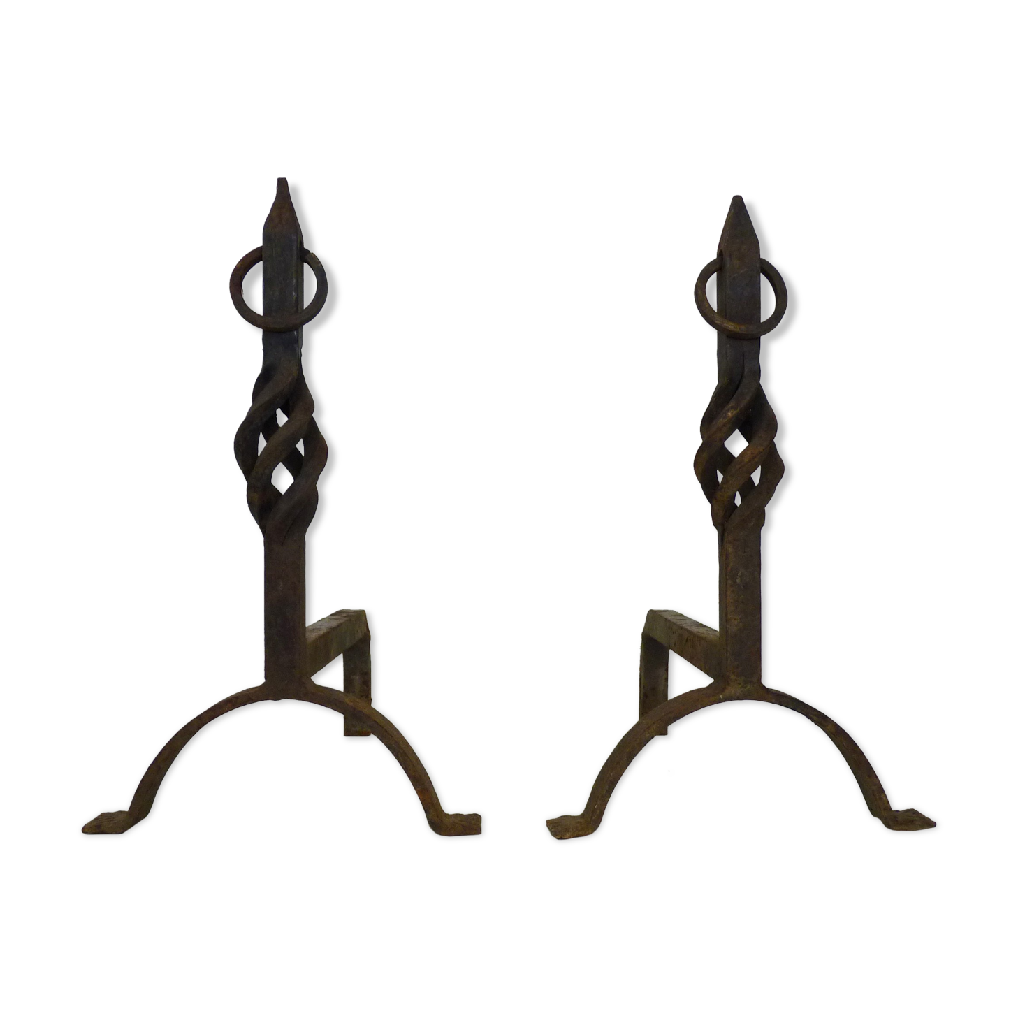 Large pair of cast iron chimney chenets. France 19th century
