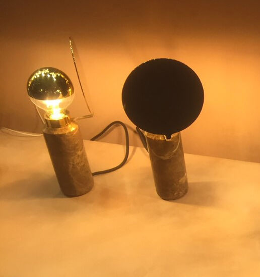 Brass table lamp and marble black