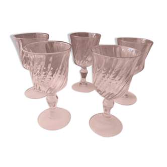 Set of 5 water glasses or large vintage Luminarc Rosaline wine glasses
