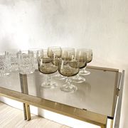 Side table, end of sofa in smoked glass and metal, 70s.