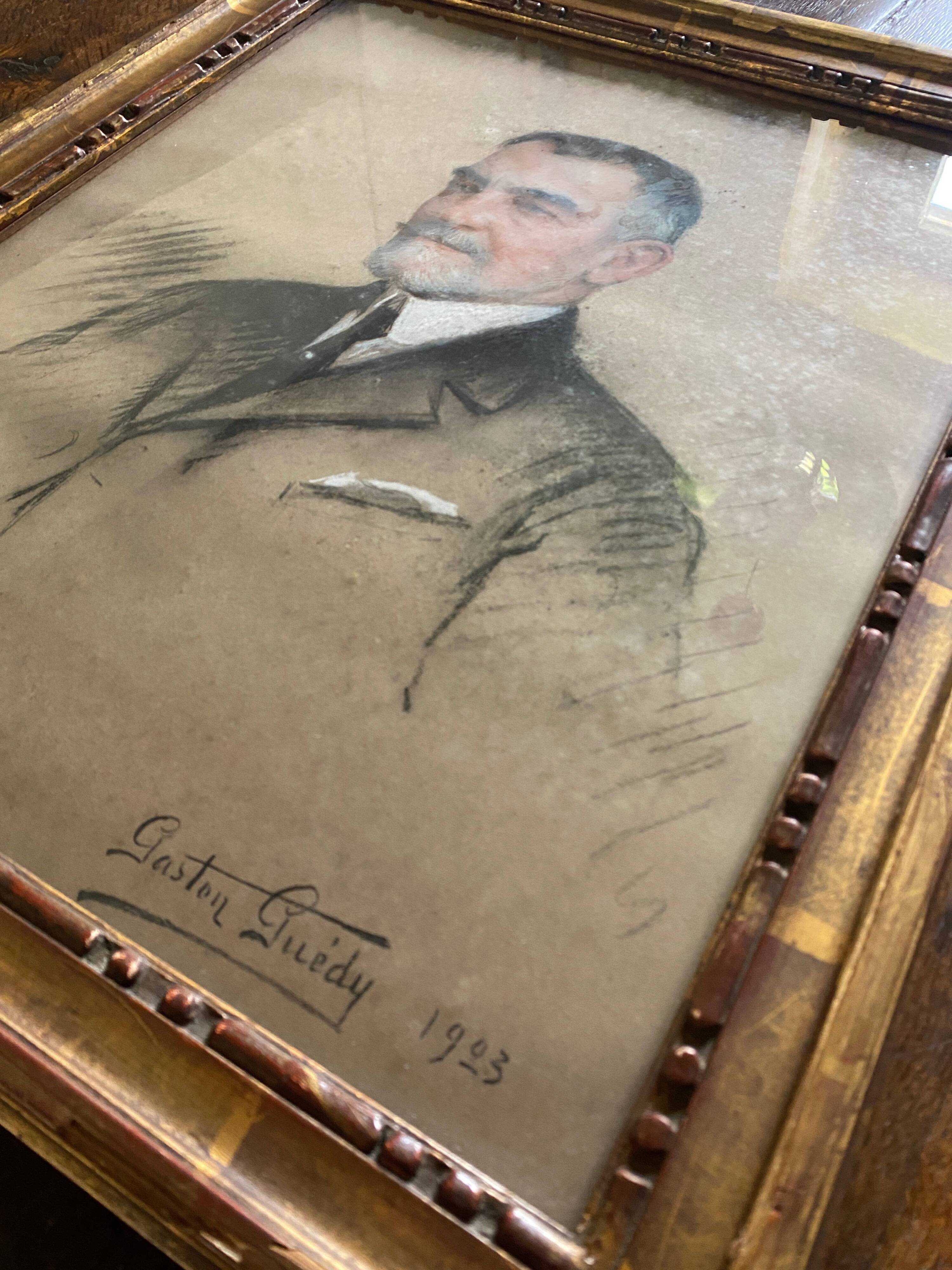 Pastel Painting "Portrait of a Man" Gaston Edouard Guédy (1874-1955) huge coast