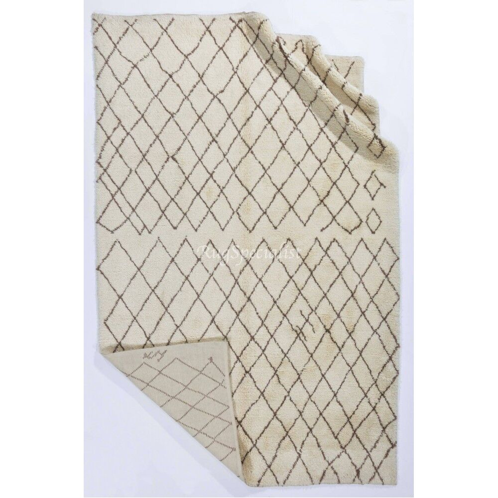 Moroccan Rug Made of Natural Cream and Light Brown Wool