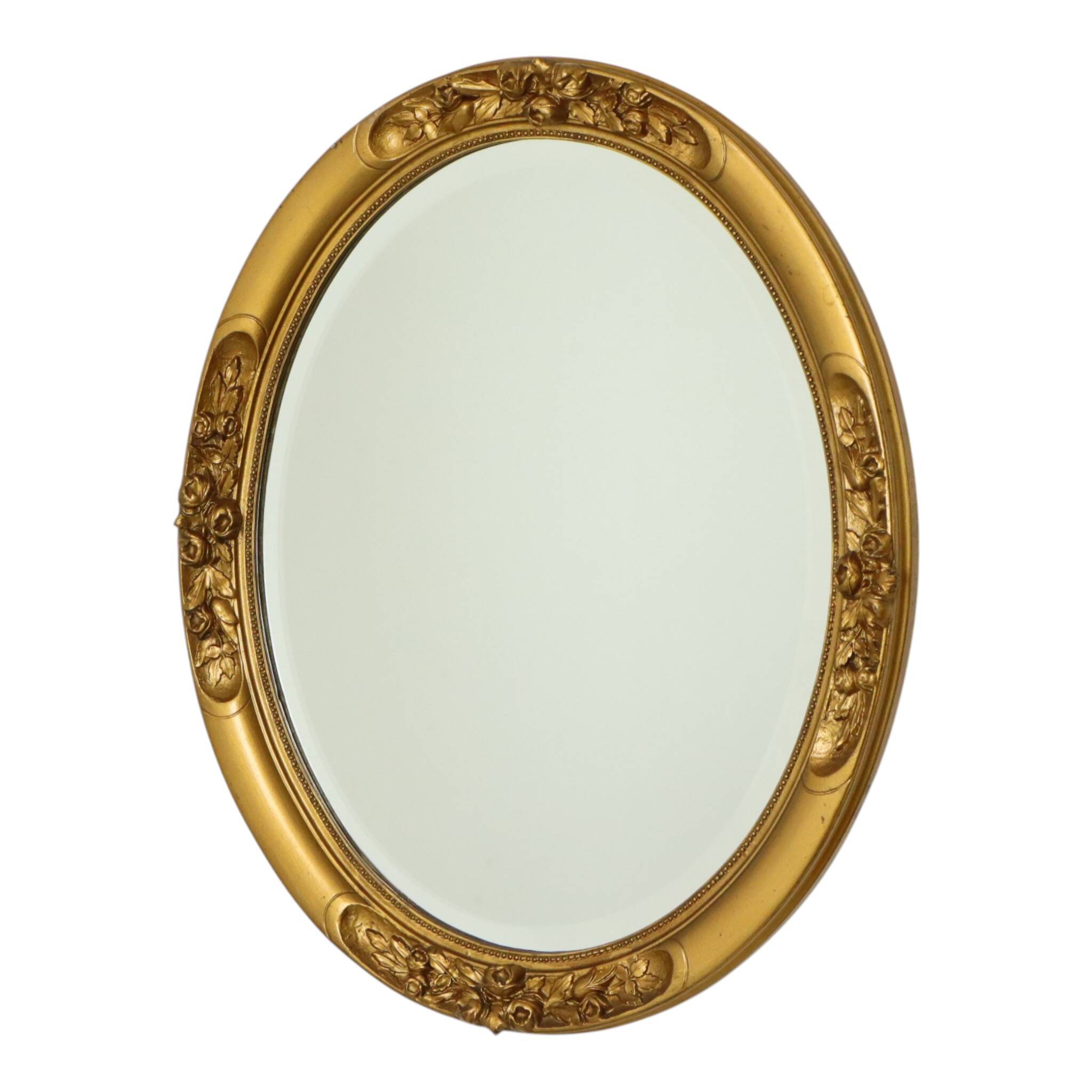 French Oval Bevelled Mirror with Rose Gold Finish 58cm