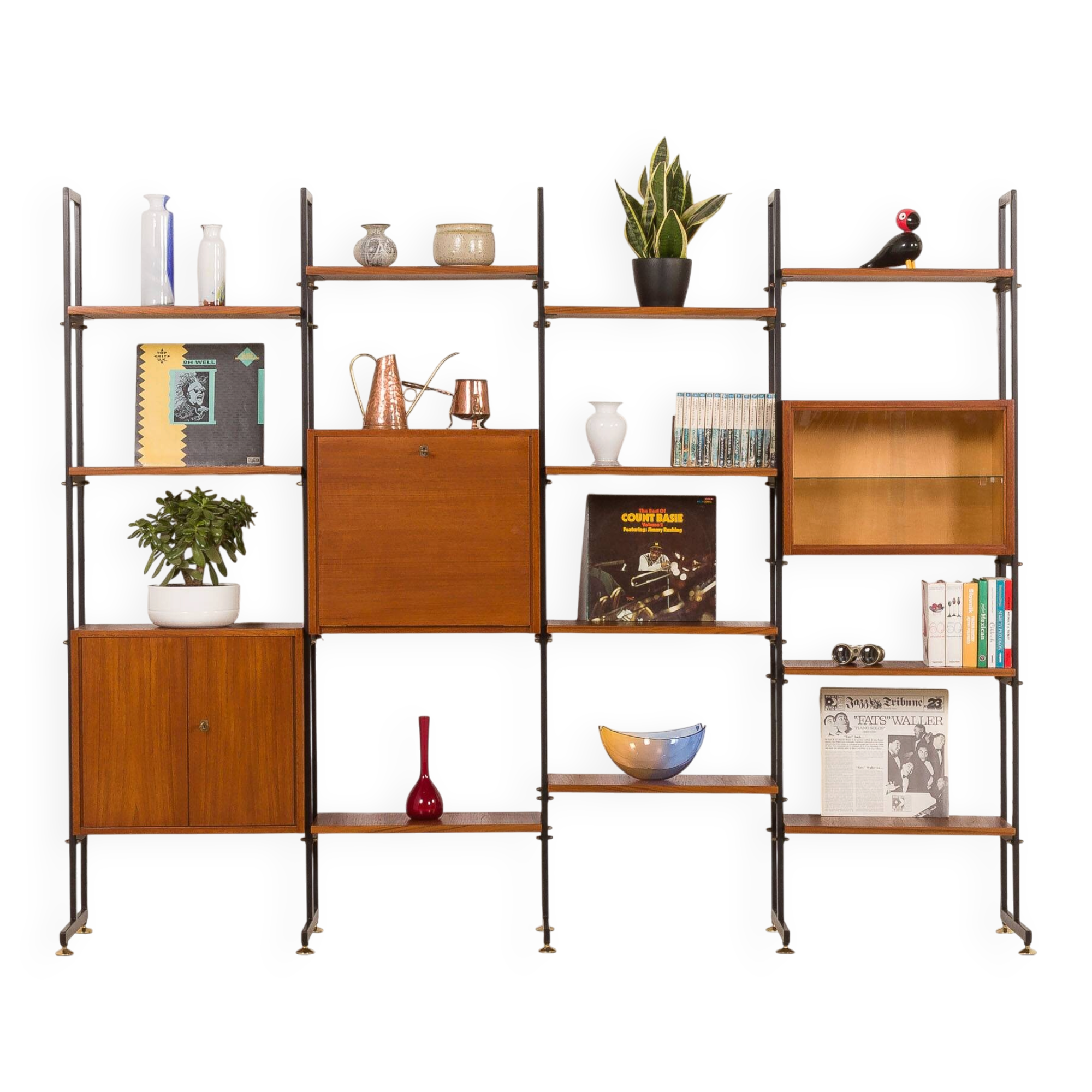 Italian free standing wall unit in teak, 1960s