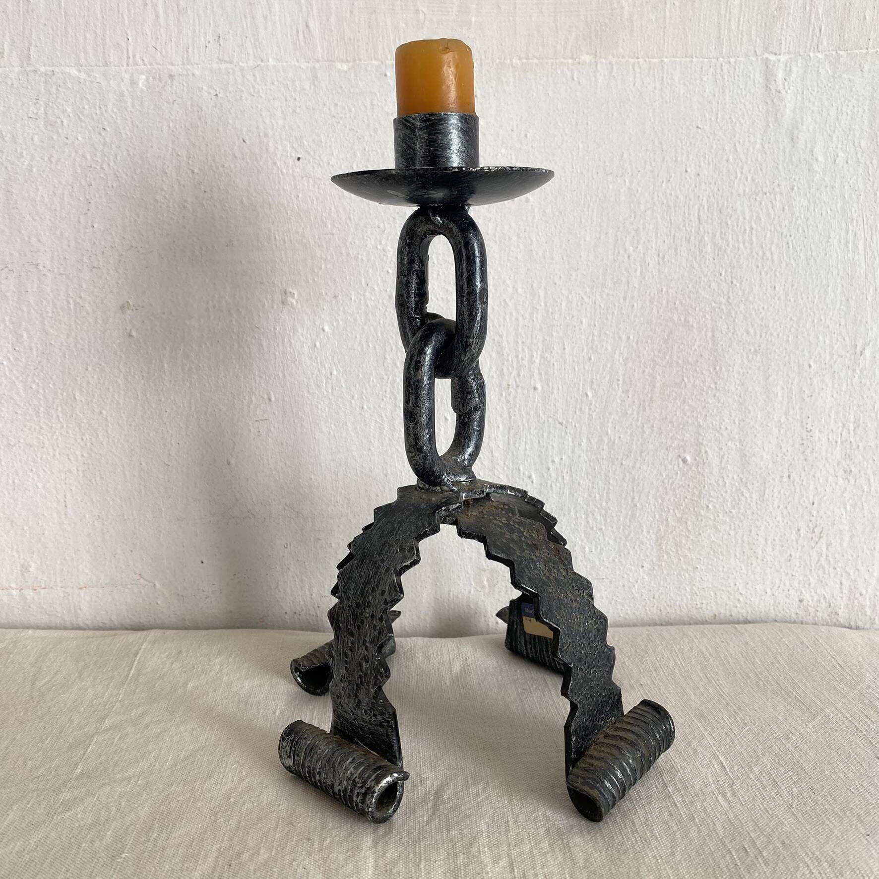 Wrought iron candlestick, chain candlestick from the 60s-70s.