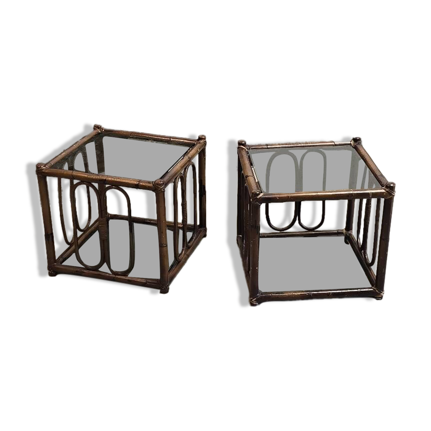 Two rattan and smoked glass tables, 1970