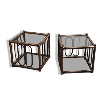 Two rattan and smoked glass tables, 1970