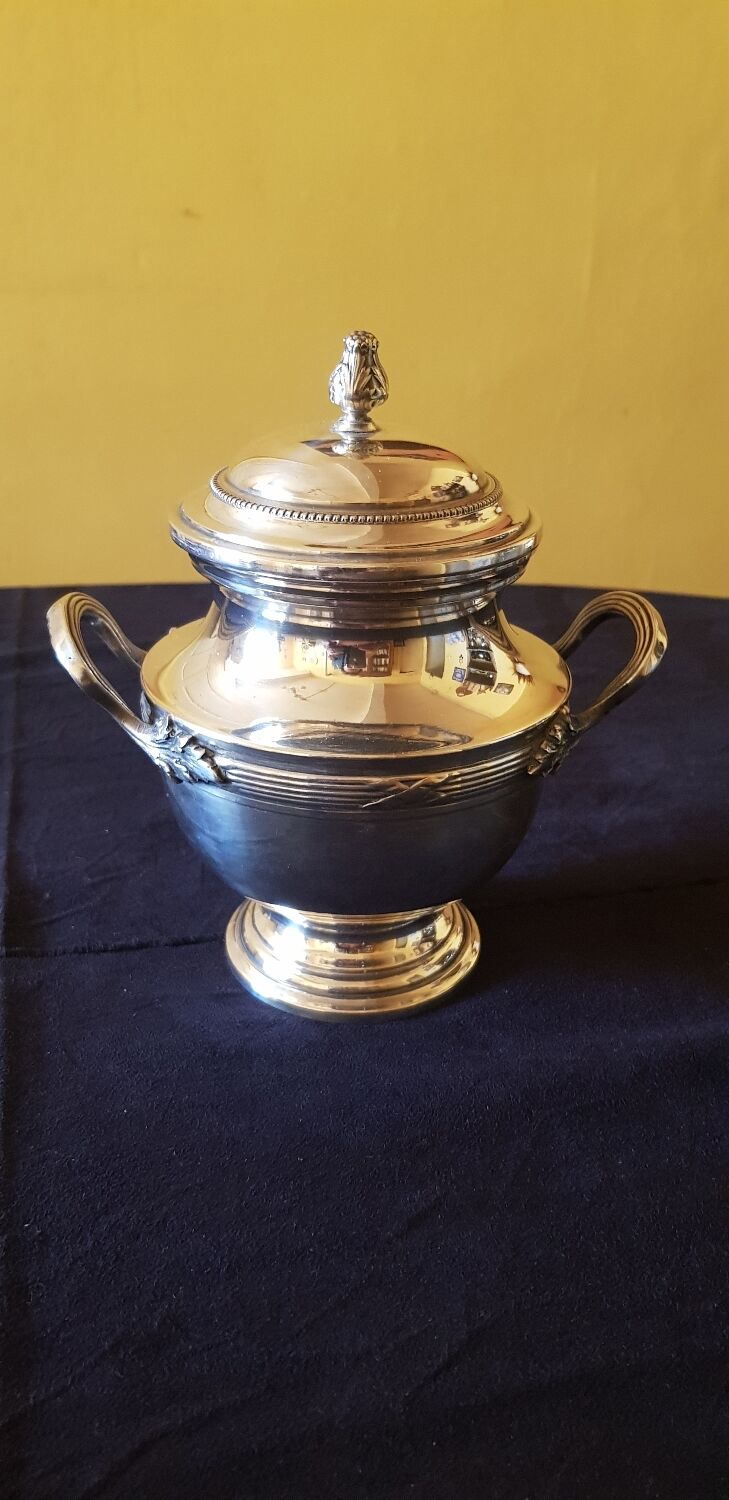 19th century teapot and sugar bowl. Silver metal hallmark.