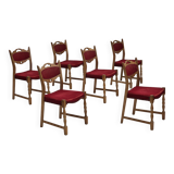 1970s, set of 6 Danish dining chairs, oak wood, furniture wool.