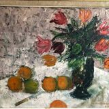 Still life painting flowers and oranges