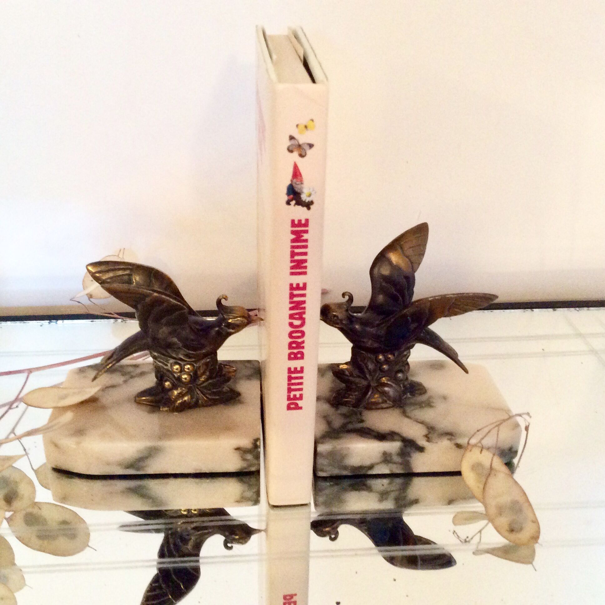 Paire de serre livres oiseaux art deco