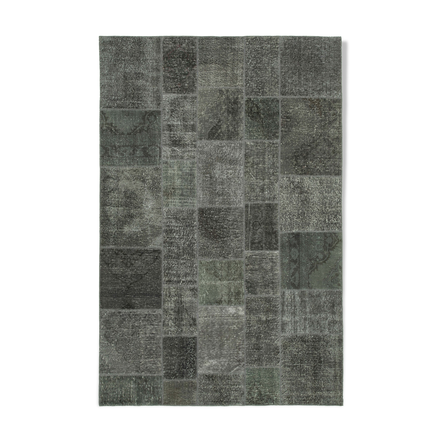 Hand-knotted oriental vintage 200 cm x 300 cm grey patchwork rug