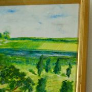 Huile sur panneau vintage originale – « Arbre sur paysage » Jan