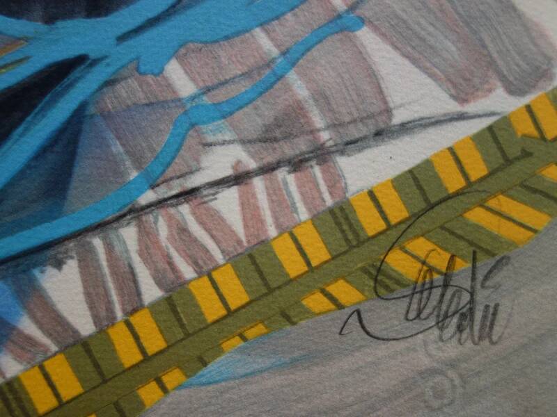 Jean-Baptiste Valadié: Blue, white and red bouquet, original signed lithograph