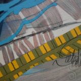 Jean-Baptiste Valadié: Blue, white and red bouquet, original signed lithograph