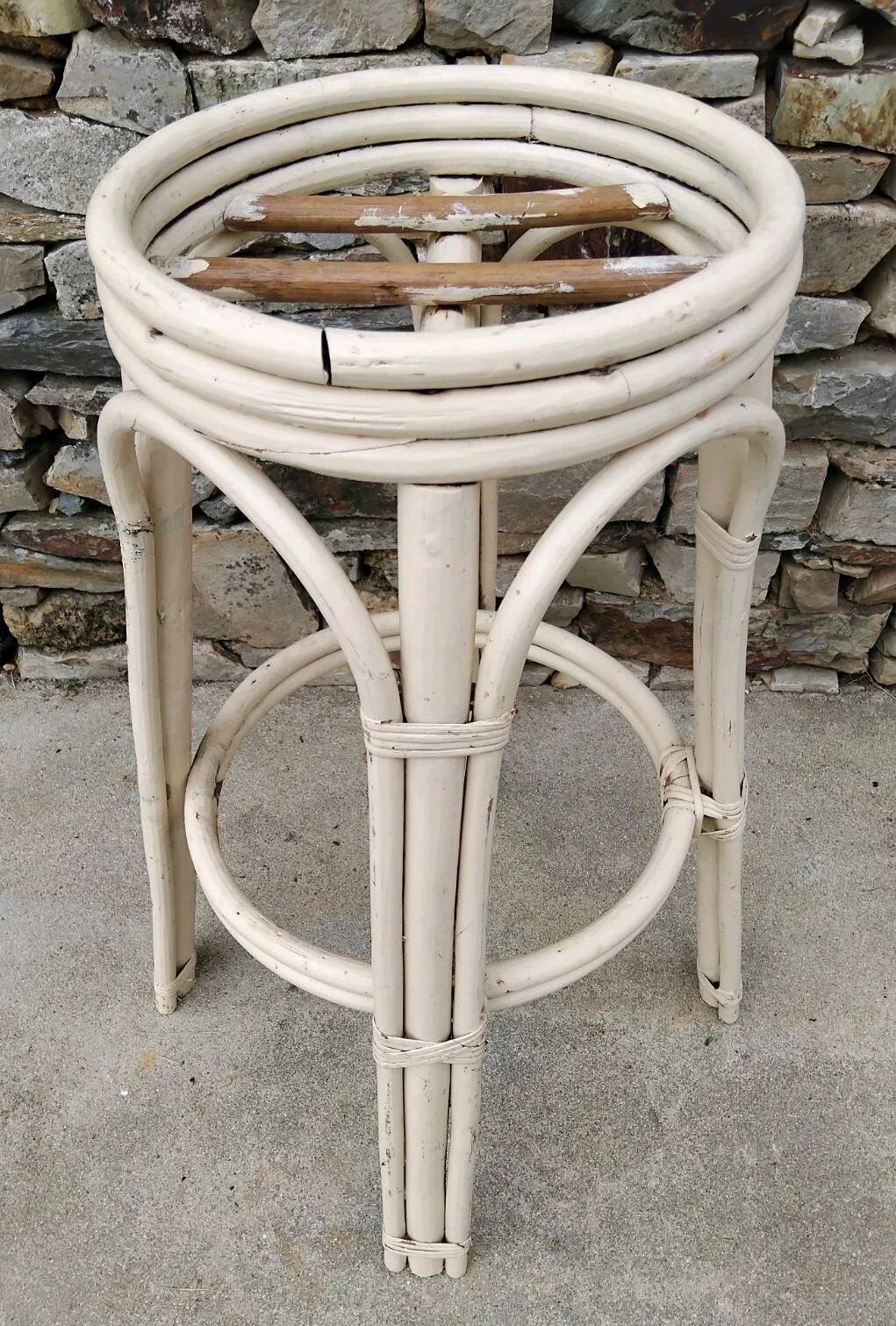 Tabouret De Bar En Rotin Vintage Année 70