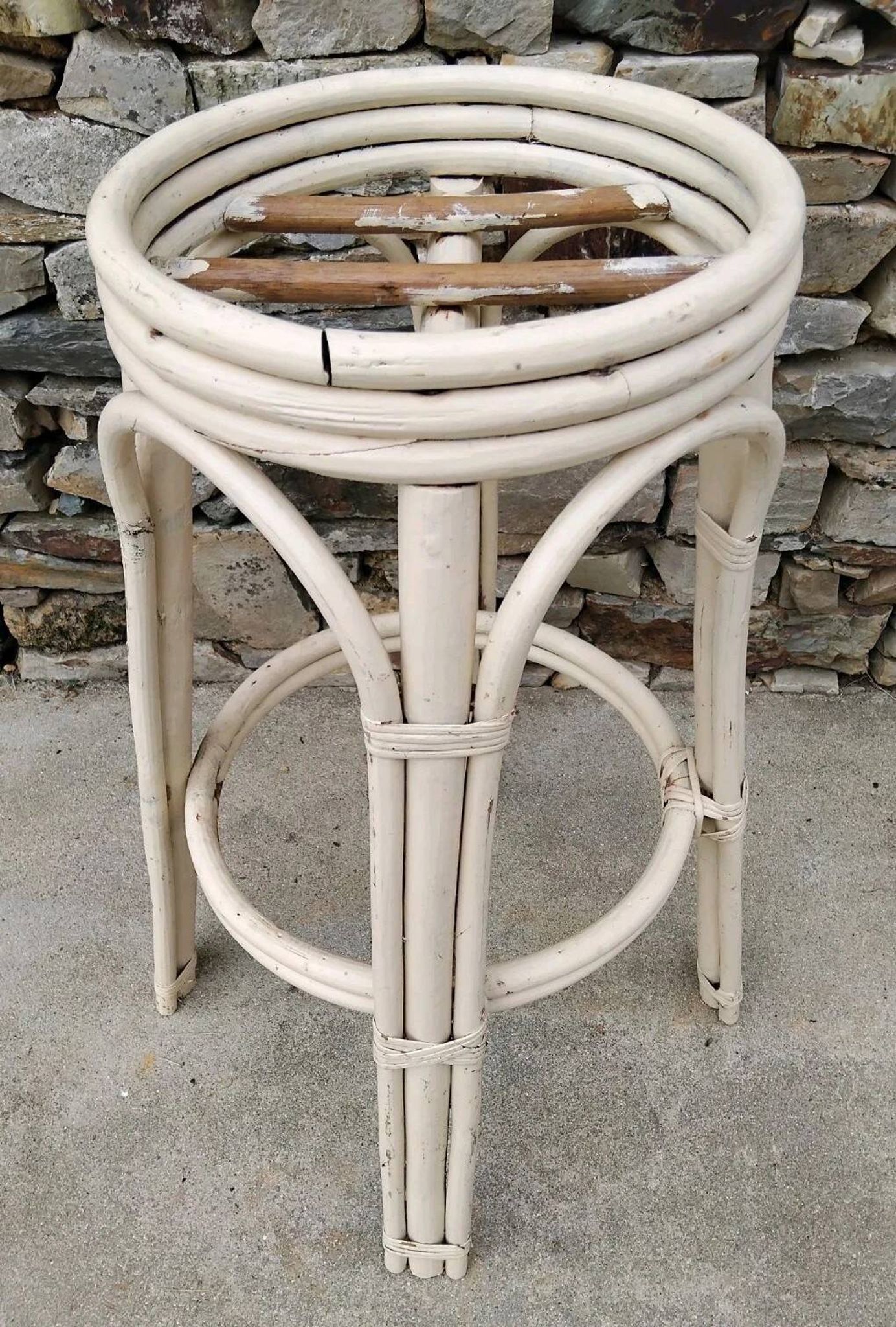 Tabouret De Bar En Rotin Vintage Année 70