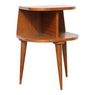 Tripod bedside table veneered in oak, 1950.