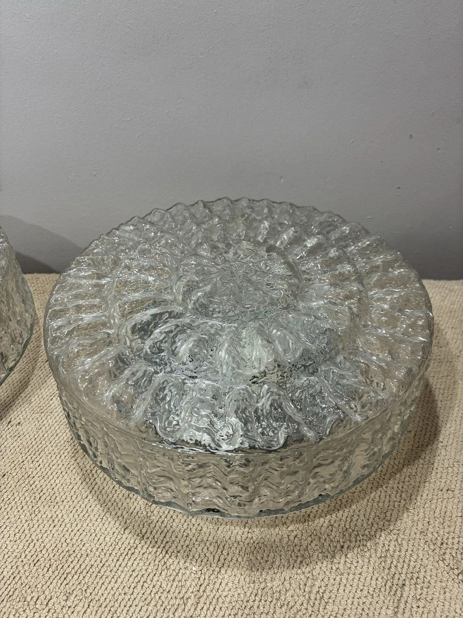 Pair of Peil & Putzler ice glass flush mount lights, 1960s