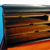 Blackened wooden curtain file mail tidy