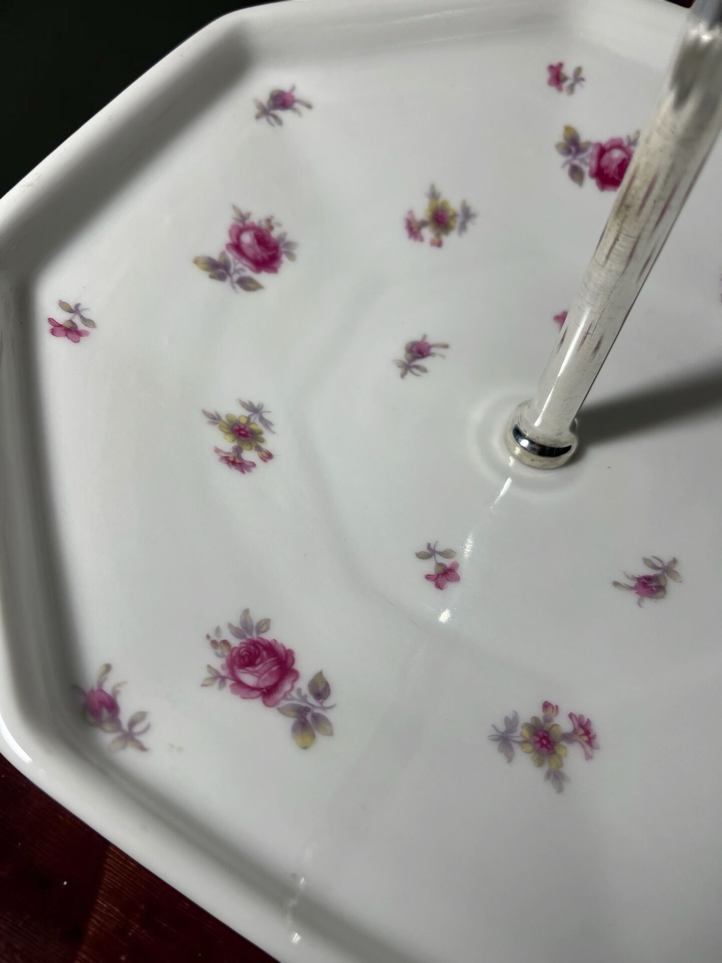 Antique serving dish in Limoges porcelain with handle – Floral decoration
