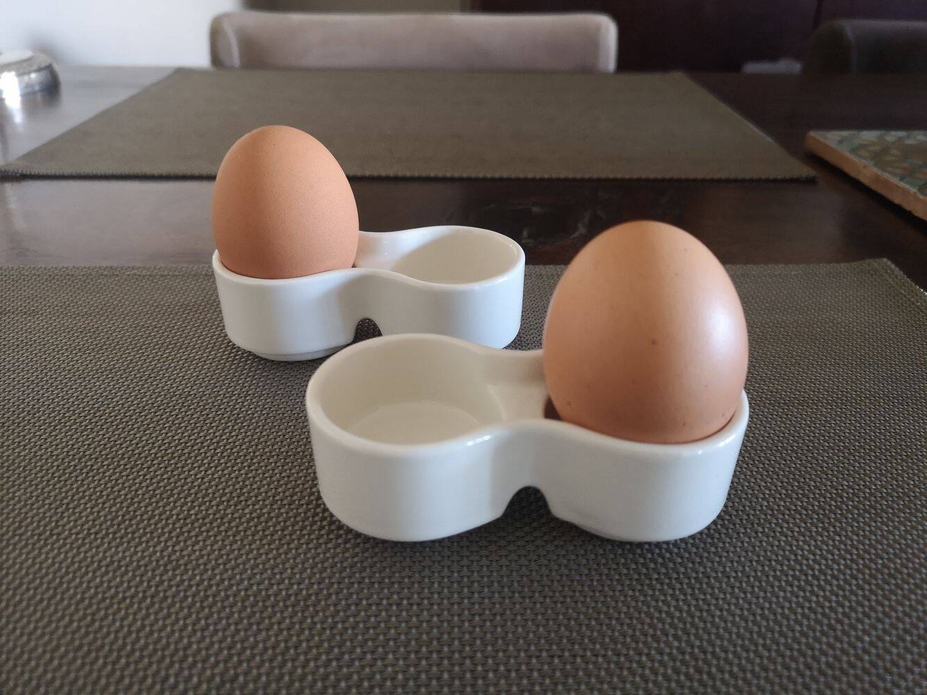 Duo of vintage double egg cups in ceramic 1970s 1980s