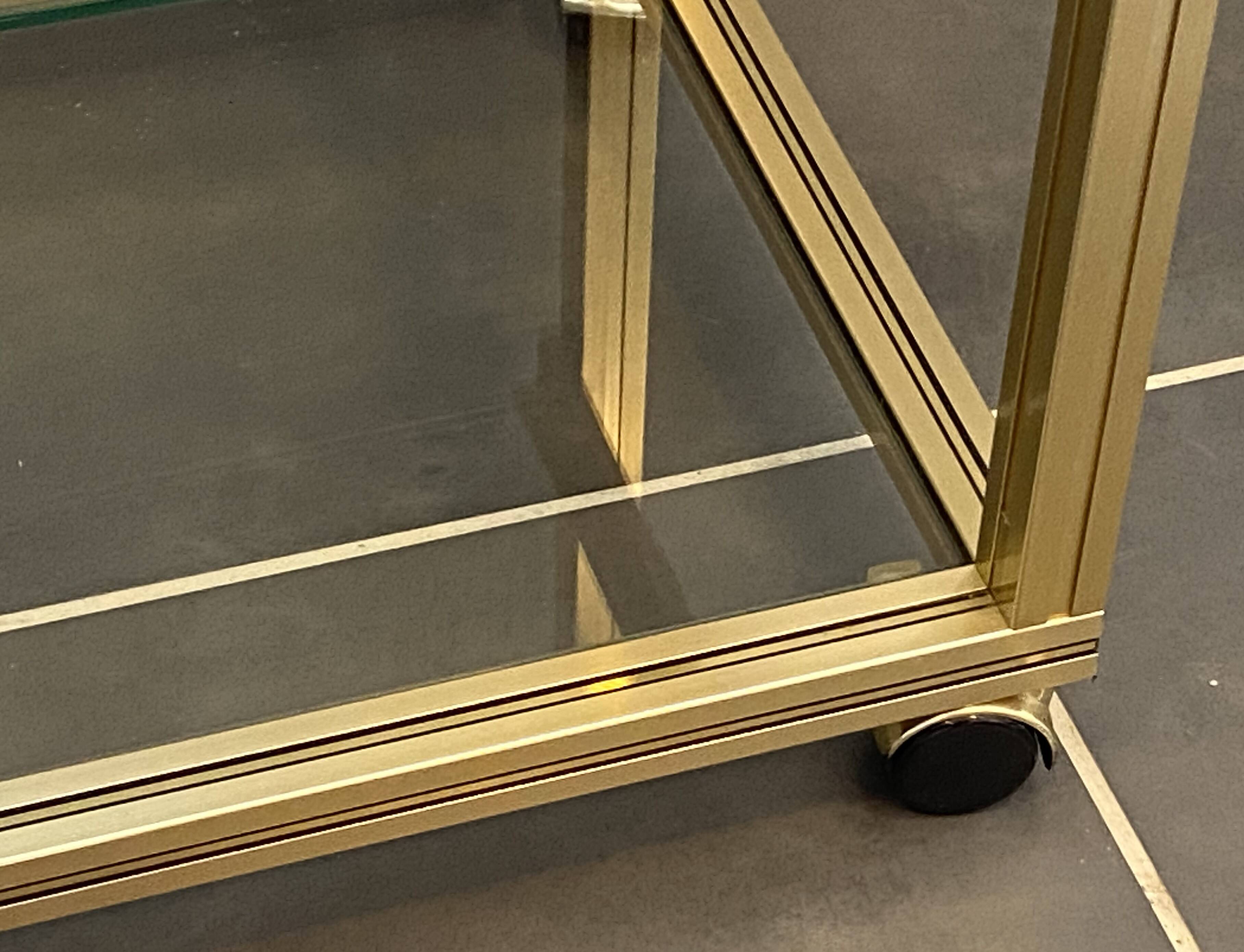 Television storage unit hi-fi video metal gold glass Pierre Vandel Paris 1970