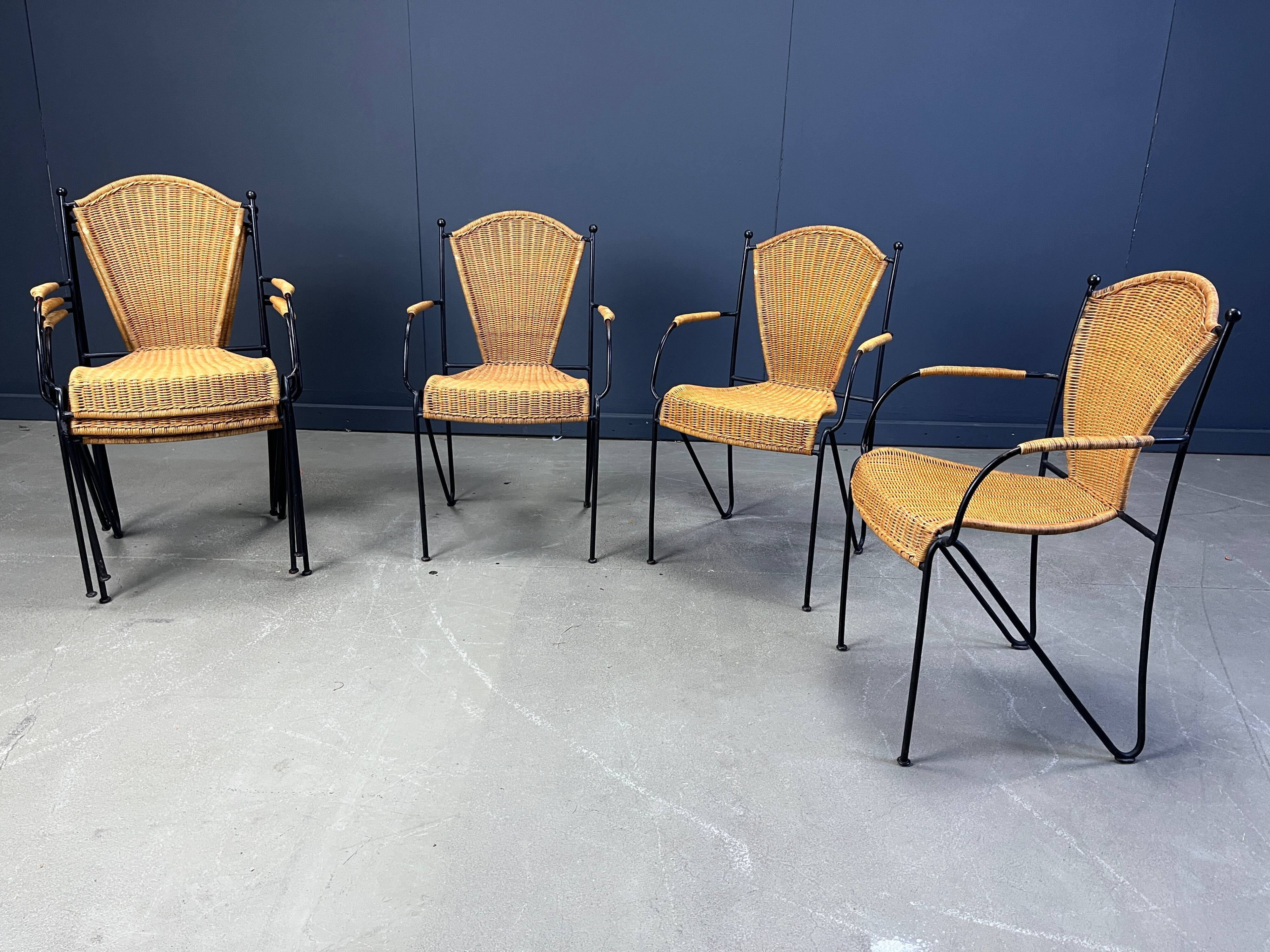 Wicker chairs by Frederick Weinberg, 1960s, set of 6
