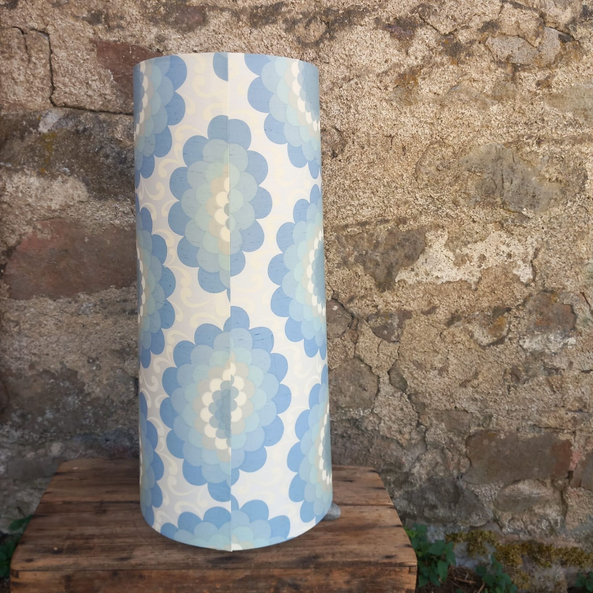 Vintage lampenkap, blauw, Bloemmotief.