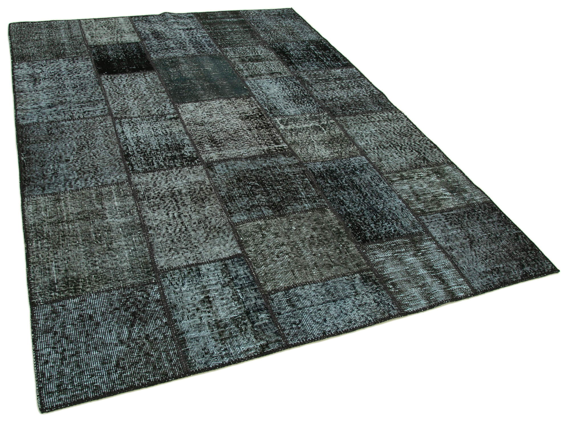 Hand-knotted oriental overdyed 174 cm x 242 cm black patchwork rug