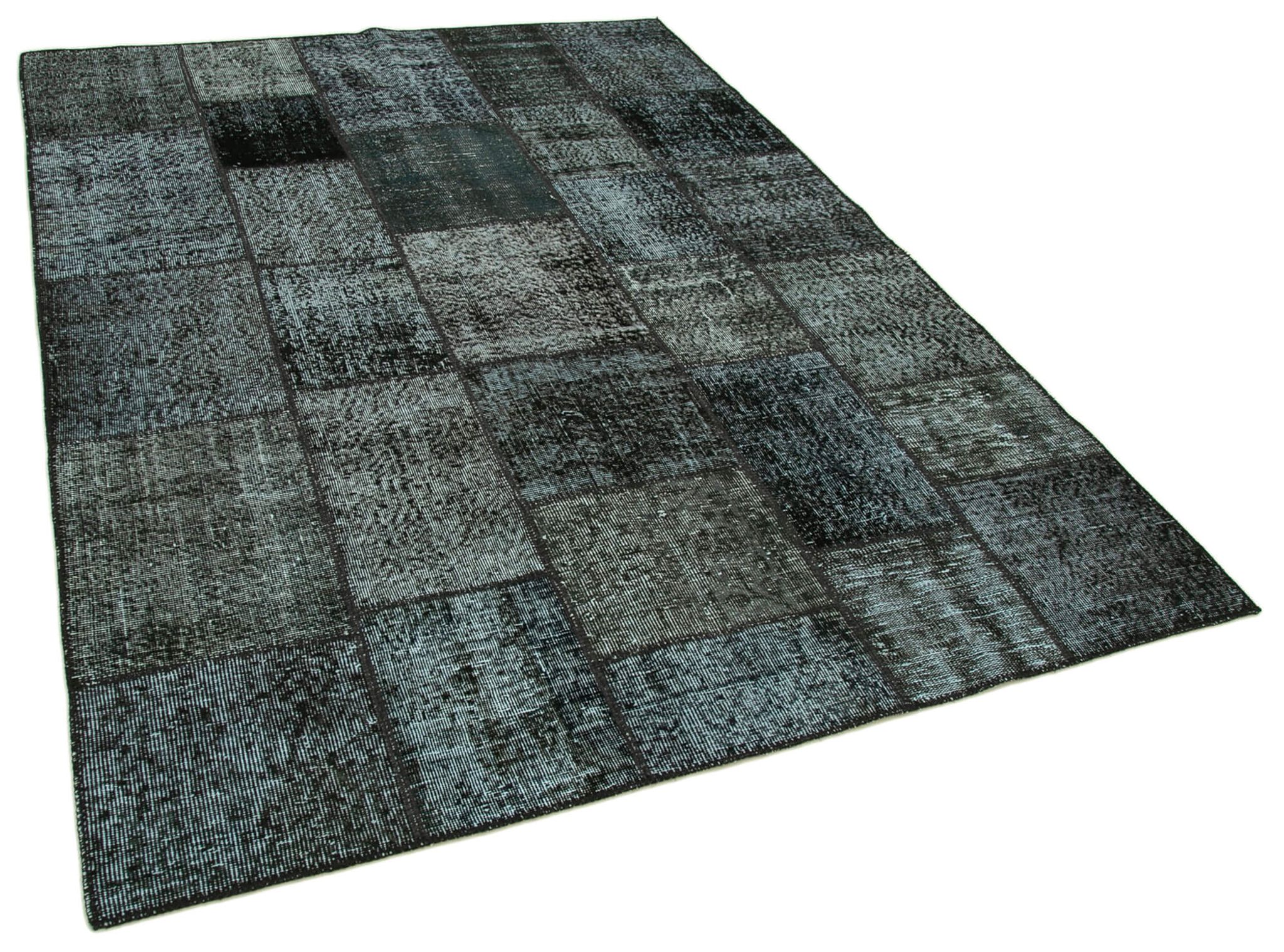 Hand-knotted oriental overdyed 174 cm x 242 cm black patchwork rug