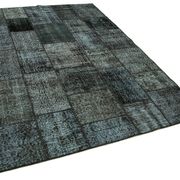 Hand-knotted oriental overdyed 174 cm x 242 cm black patchwork rug