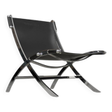 Vintage minimalist chair in Italian leather, 1980s.