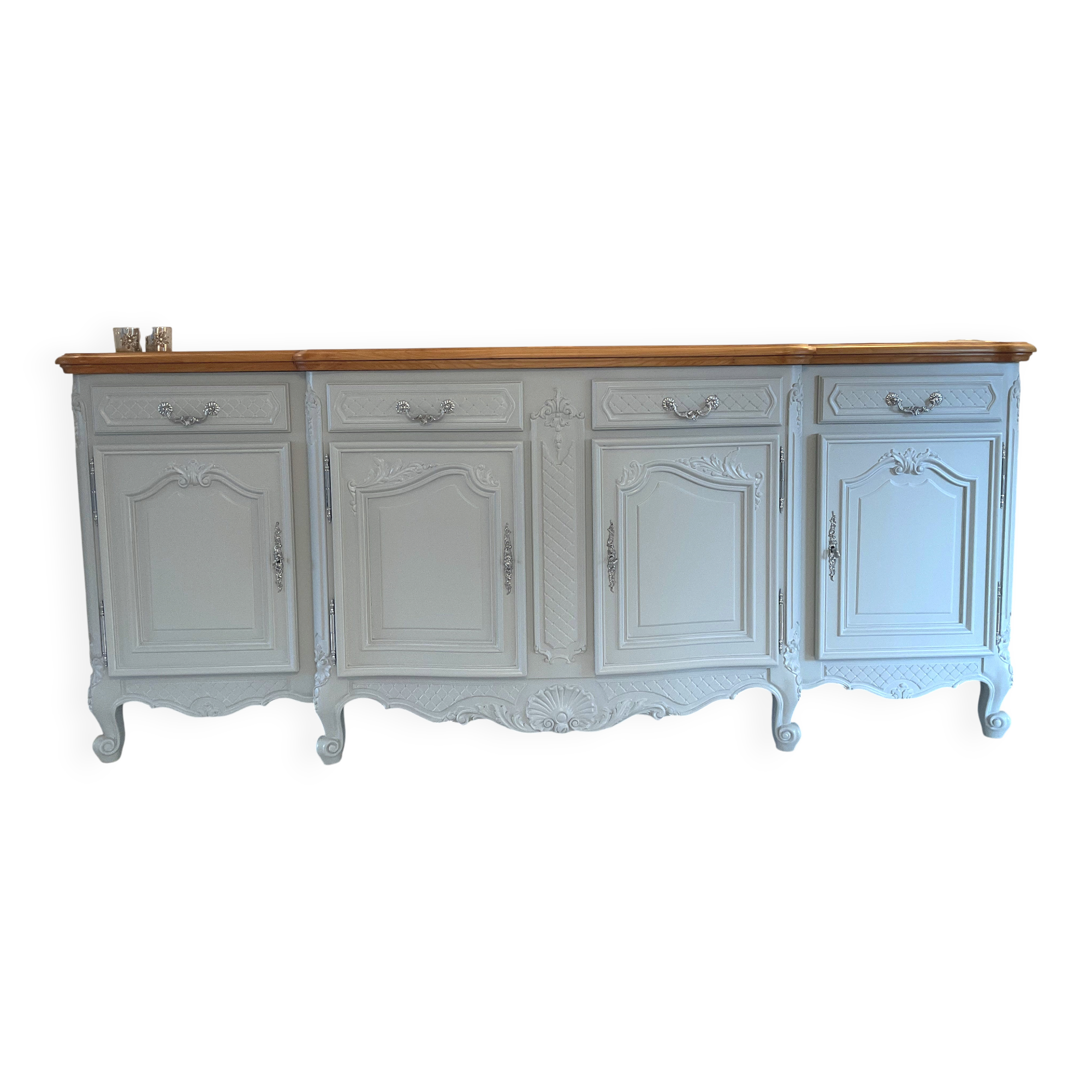 Louis XV buffet in grey patinated solid cherry wood in the Gustavian style.