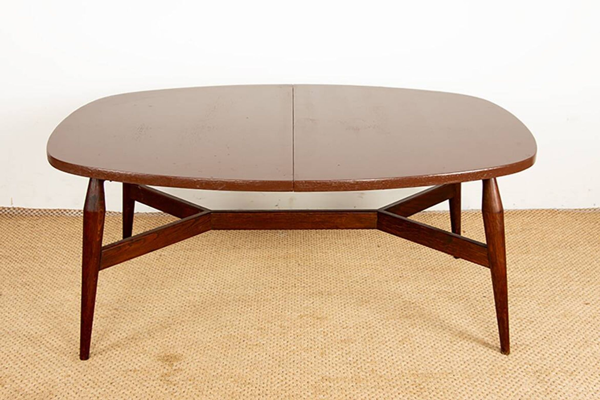 Danish high and low table in teak and brown lacquered wood, Smørrebrø model