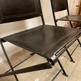 1950s vintage iron folding chairs and leather