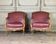 Pair of Louis XV style bergère armchairs in carved wood, pink velvet, circa 1900