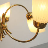 1950s chandelier in brass and glass