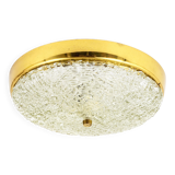 Applique Plafond Ronde J.T. Kalmar en Laiton et Verre Texturé, Moderne du Milieu du Siècle, Autriche, Années 1950