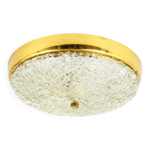 Applique Plafond Ronde J.T. Kalmar en Laiton et Verre Texturé, Moderne du Milieu du Siècle, Autriche, Années 1950