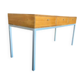 Vintage wooden console/side table with a metal frame.