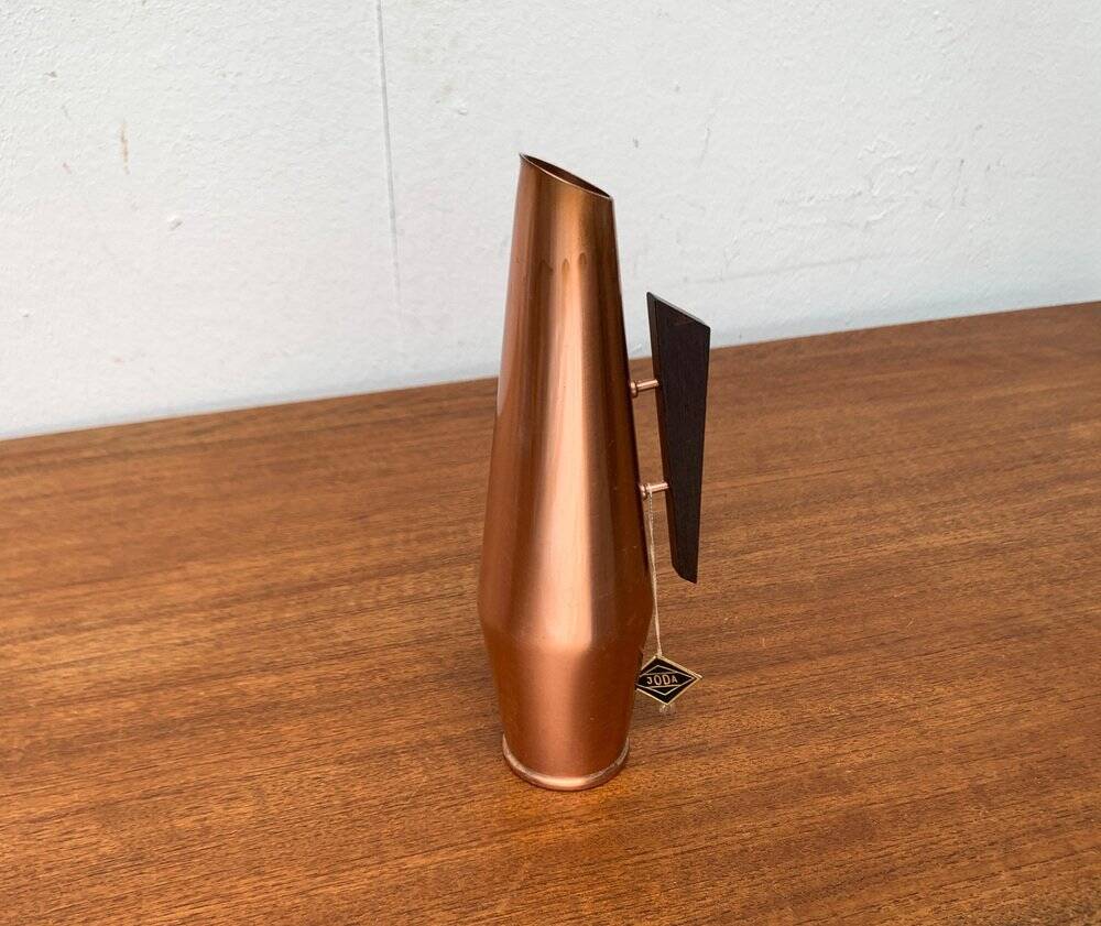 Carafe Vase Cooper and Teak German Mid-Century, 1950s