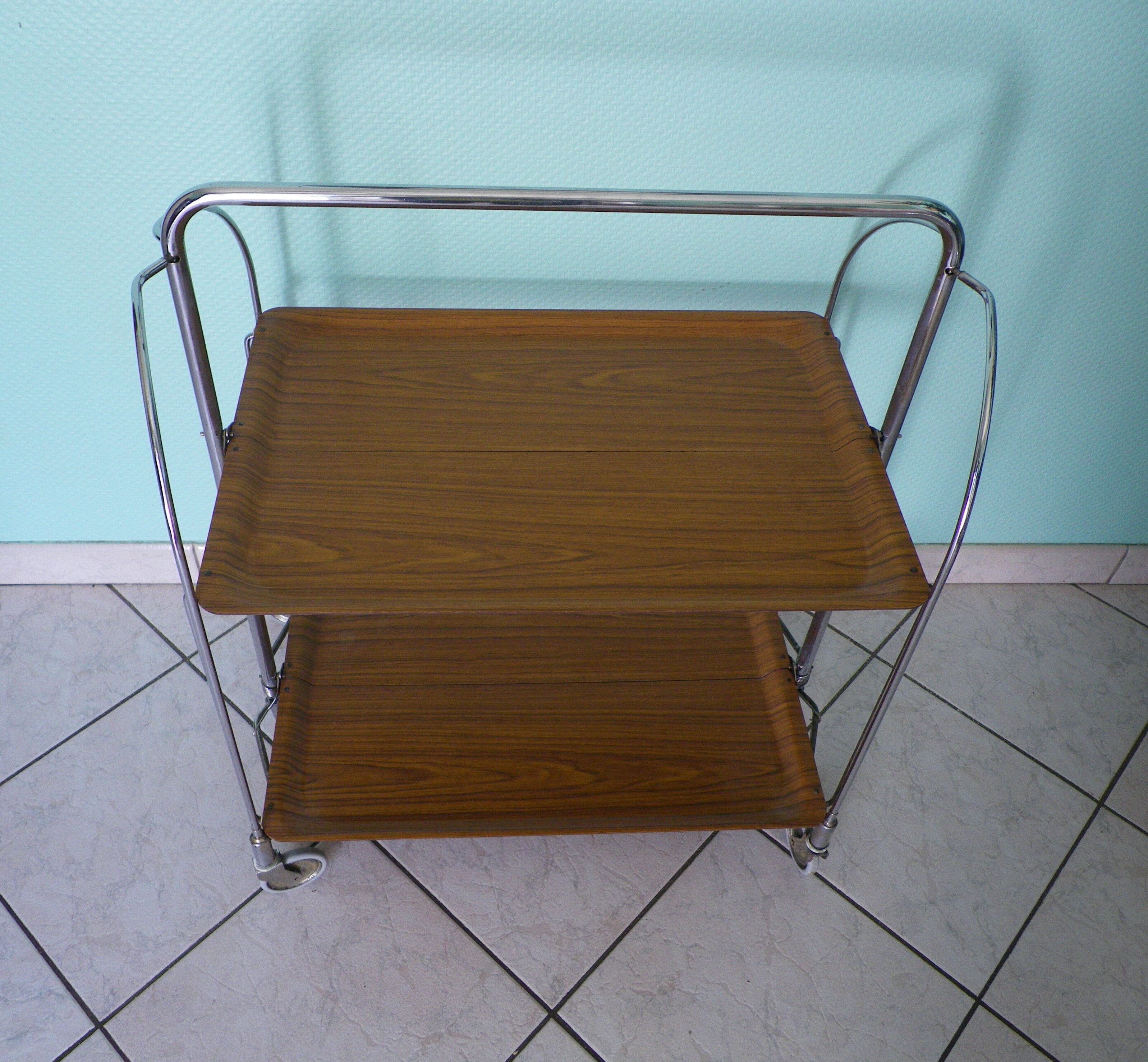 Dessert, extra furniture, folding, on wheels, formica, chrome metal, 60s
