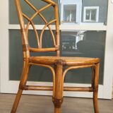 Bamboo and leather chair - 1960s - vintage - mid-century