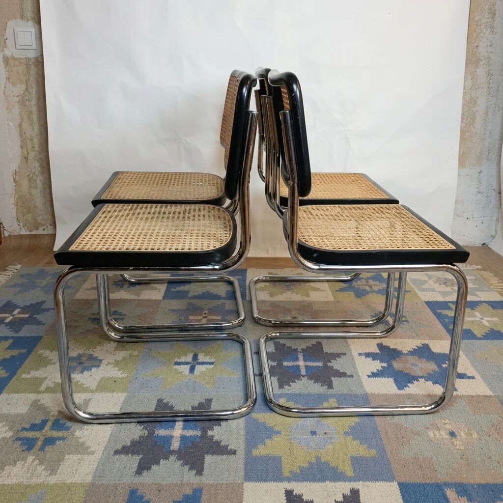Set of 4 black Cesca B32 chairs after Marcel Breuer, Italy.
