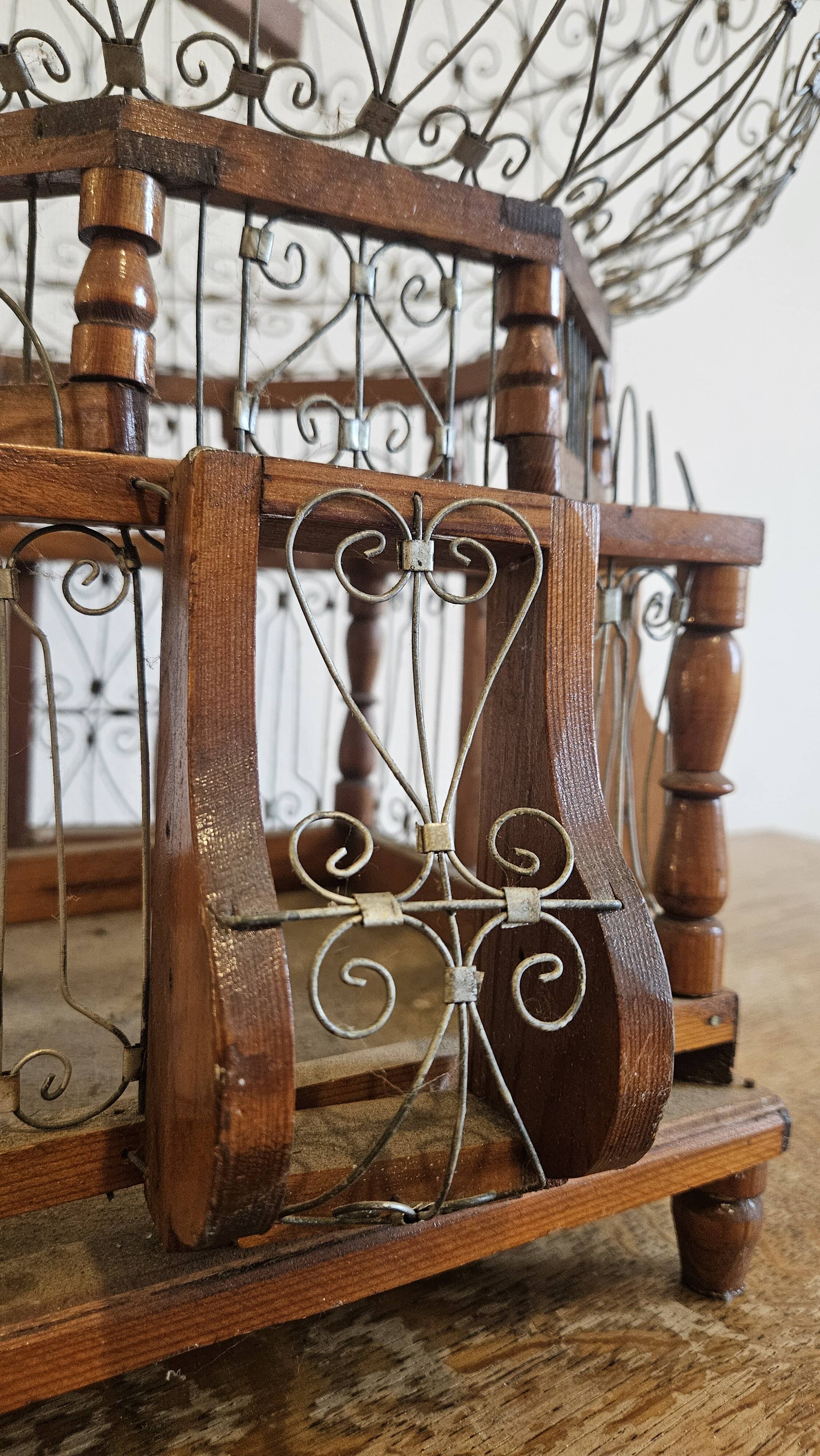 Vintage wooden and metal birdcage (1930s)