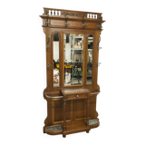 Vestiaire Napoléon III en noyer fin 19e, 3 miroirs, marbre, 8 patères