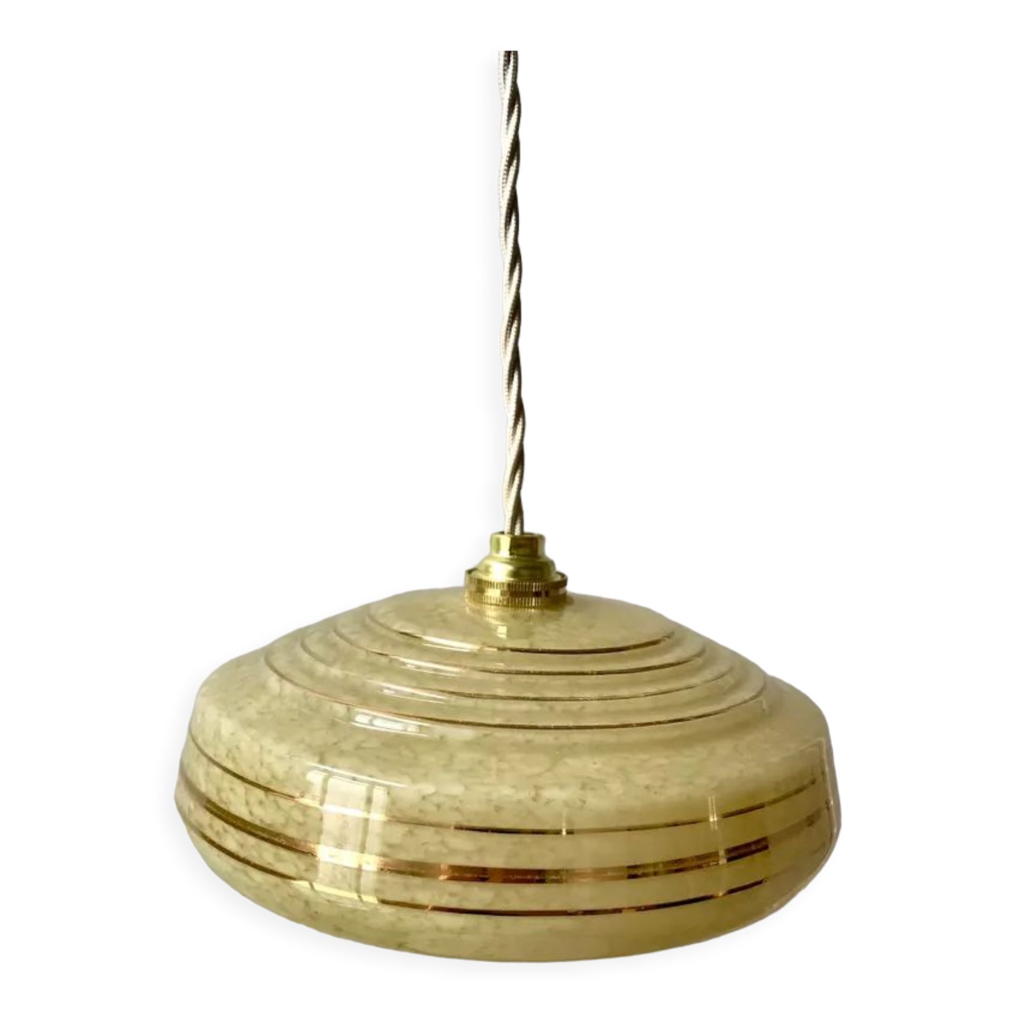 Suspension in glass of Clichy yellow and golden edging years 40-50